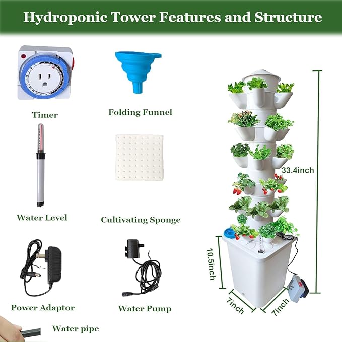 6 Layer 30 Pots Vertical Hydroponic Tower System, Hydroponic Grow Tower Kit with Water Pump & Timer Including & Smart Plug, for Vegetable Herb Fruit, Gardening Lover Plants Grow Kit Tower