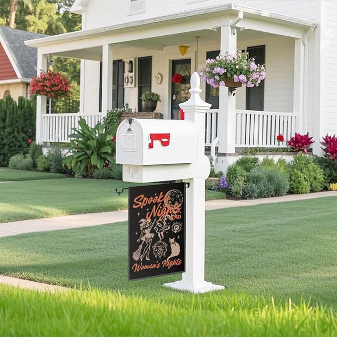 Spooky Nights And Women's Rights Garden Flag, Funny Witch Yard Flag for Outside, Reproductive Women's Rights Banner, Feminist Halloween Equity Social Justice Yard Lawn Porch Fall Décor