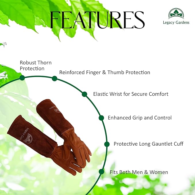 Leather Gardening Gloves for Women & Men, Long Garden Gloves, Cowhide Gauntlet Rose Pruning Thorn Resistant, Forearm Protection, XL, Brown