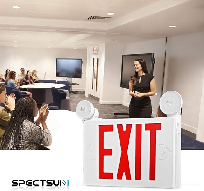 SPECTSUN 2 PACK LED Exit Sign Battery Backup-UL Certifited ，Emergency Lights and 2 Lamp Heads- Fire Exit Sign 120-22VAC Red Emergency Exit Lighting for Business/Home.
