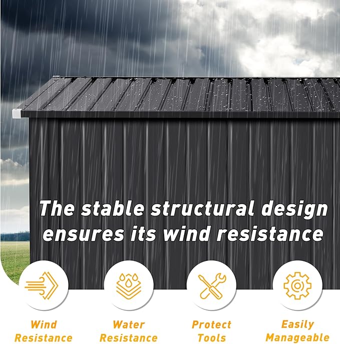8'x4' Shed Galvanized Steel Storage Sheds with Triple Doors Utility Sheds for Vertical Storage, Dual Lock Lean to Shed with Sloped Roof for Mower, Bike, Garden Tools (Black)