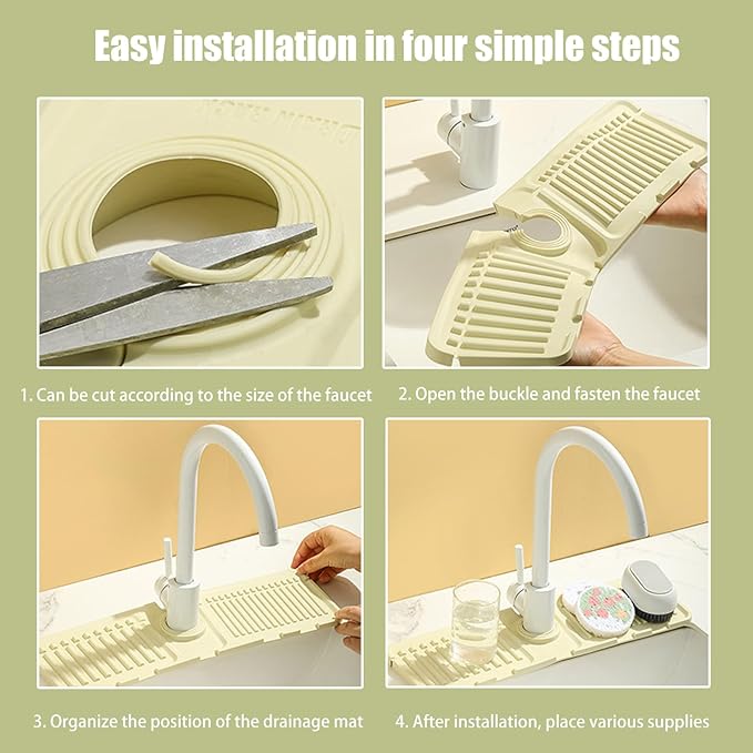 Faucet Mat for Kitchen Sink - 2024 Upgraded Premium Silicone Splash Guard with Fast Drying Properties - Protective Sink Tray Ideal for Stone Sinks in Kitchen & Bathroom (1, Green)