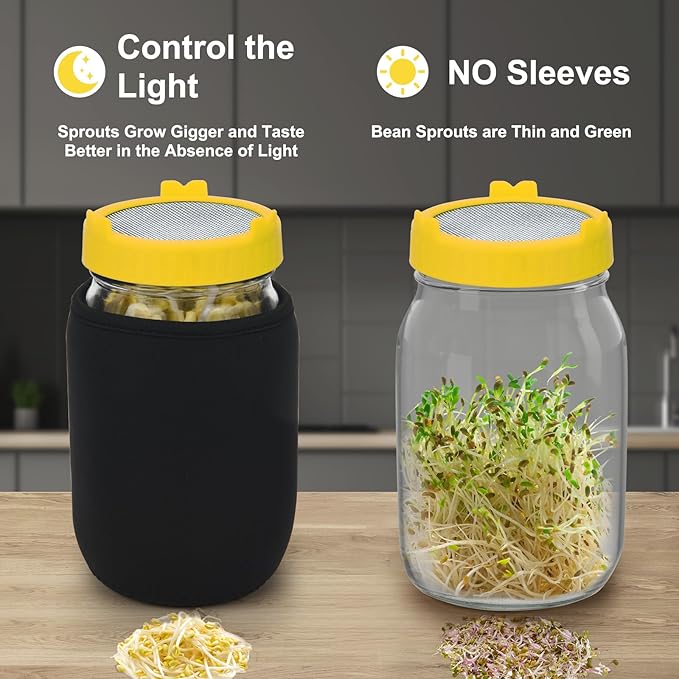 Lulonpon Sprouting Kit, 2 Sprouting Jar Kits, Wide Mouth Quart Mason Jars with Stainless Steel Screen Sprout Lids,1000ml Sprouts Growing Kit, Seed Sprouter Set for Growing Broccoli, Bean, Alfalfa