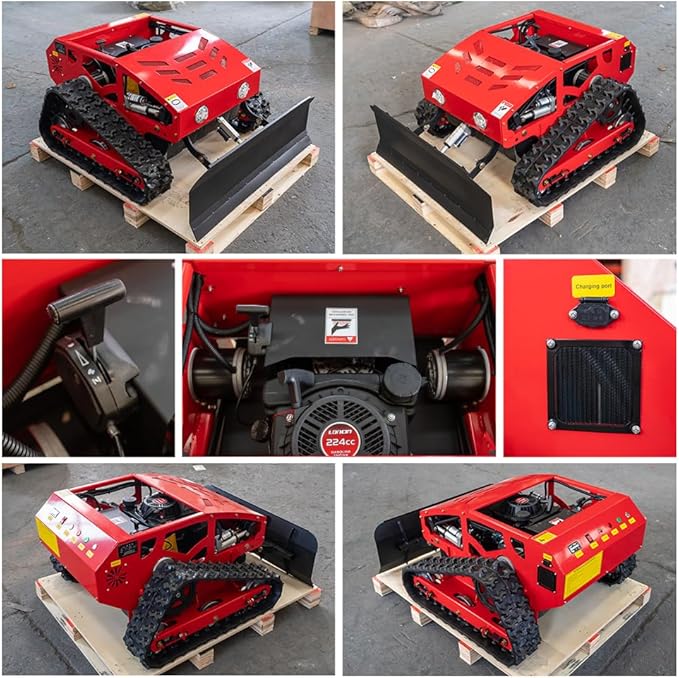 Lawn Mower, Remote Control Lawn Mower, Small Crawler Oil-Electric Hybrid Four-Wheel Drive Lawn Mowing and Weed Whacker, All Terrain Grass Cutter Yard Mower, 45° Climbing (SKD 224-55-SNOW)