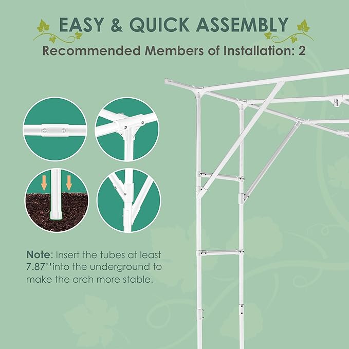 SHANTRA 118'' L x 79'' W x 90.5'' H Grape Vine Support Arch Arbor, Garden Arch Trellis, Plant Climbing Pergola, Arbour Gazebo for Backyard Decoration, White Rack for Vineyard