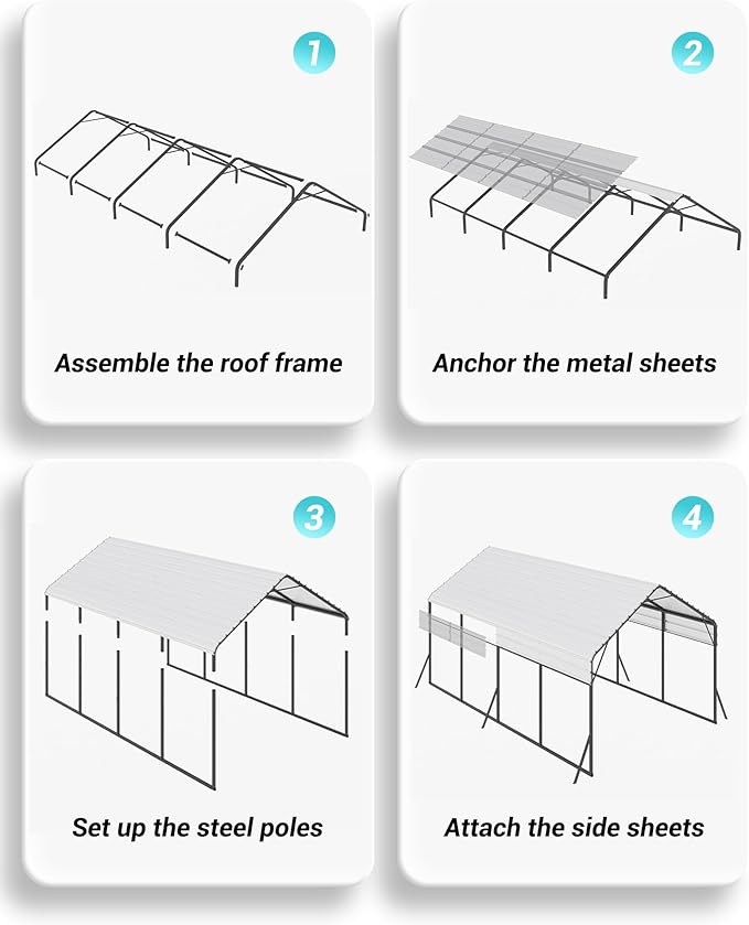 13x21x10 FT Metal Carport with Reinforced Frame, Galvanized Steel Roof & Enhanced Base Heavy Duty Car Ports for All-Weather Car Garage Shelter for Car, Truck, Pickup, SUV, Tractor, and Boat