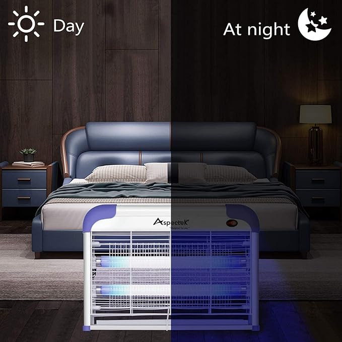 ASPECTEK 20W Indoor Bug Zapper, Powerful UV Bugs Lamp Attract Insects and 2800V Grid Kills Flying Insects, Includes 2 Replacement Insect Killer Lights