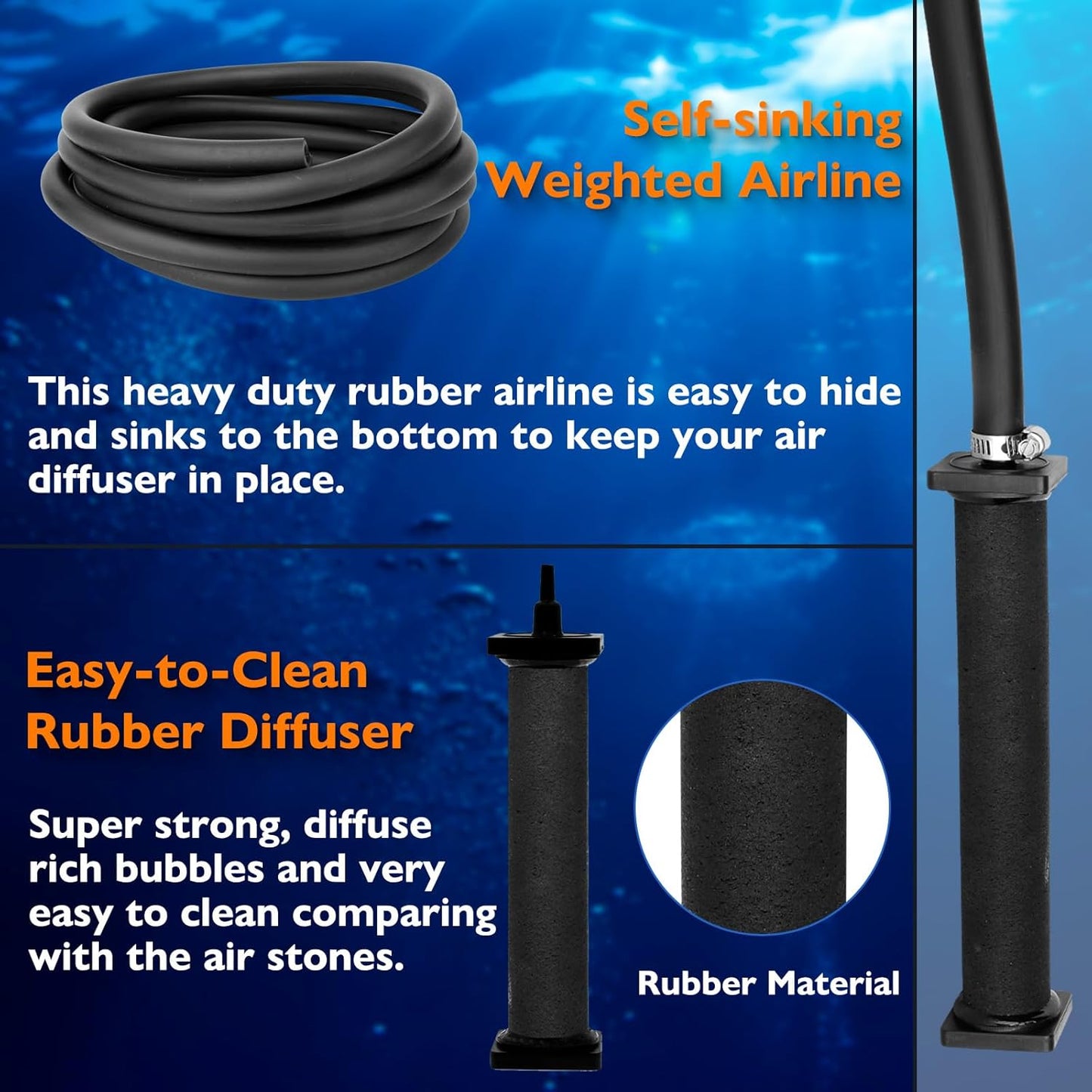 AquaMiracle Koi Pond Aerator Pond Air Pump for Outdoor Ponds 2000-5000 Gallons, All-in-One Pond Aeration Kit with Self-sinking Airline Flow Control Rubber Air Diffuser