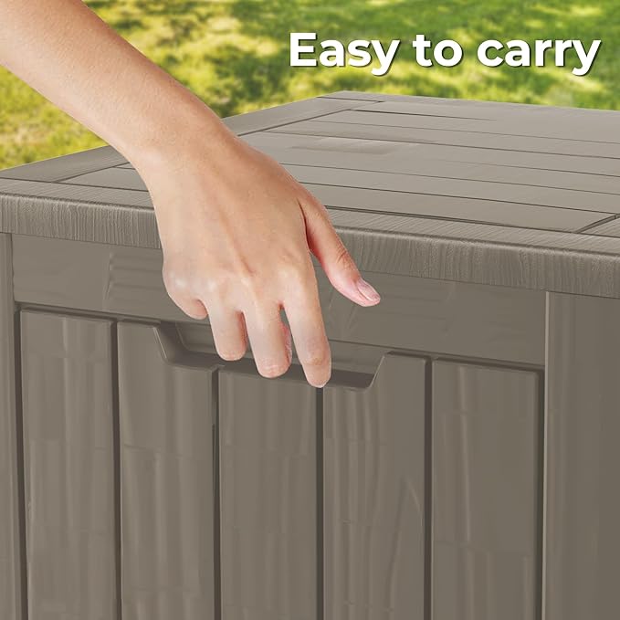 30GAL Brown Outdoor Deck Box with Lock Hole - Waterproof, SGS - Protected from UV, Ideal for Patio and Garden Storage, Can Double as a Comfortable Seat, Easy to Assemble