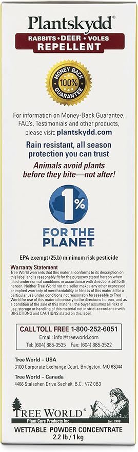Plantskydd Animal Repellent - Repels Deer, Rabbits, Elk, Moose, Hares, Voles, Squirrels, Chipmunks and Other Herbivores; Wettable Powder Concentrate - 2.2 LB Box - Makes 2.5 Gallon Liquid (PSP-R2)
