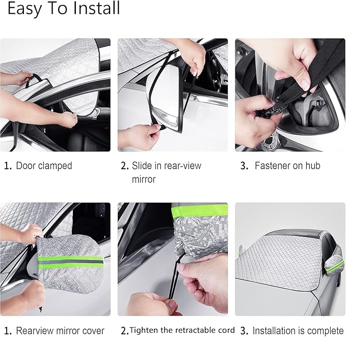 Car Windshield Cover for Ice and Snow Kit,Snow Cover with Side Mirrors Covers,Waterproof Frost Cover for Cars, SUVs, Trucks,Secure Fit Windproof Covers Winter Car Accessories (71"x43")