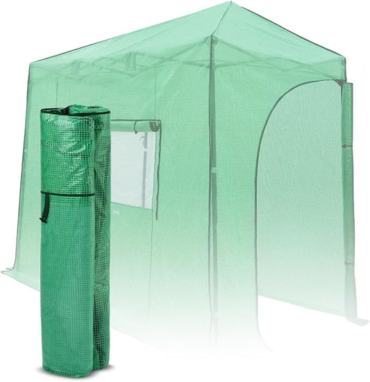 EAGLE PEAK Replacement Cover for 10x5 Portable Lean to Greenhouse, 2 Roll-Up Zipper Entry Doors and 1 Large Roll-Up Side Window (Frame Not Included), Green