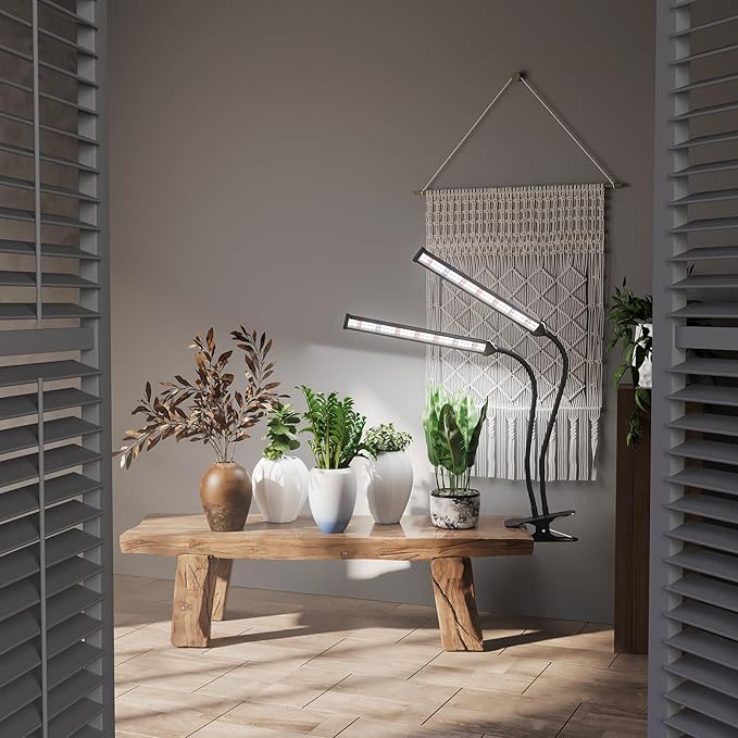 GooingTop Grow Light LED Gooseneck Lamp,Dual-Head White Full Spectrum 148 LED Plant Lamp with Red Blue Light Clip-on Desk for Indoor Plants Growing,Diming & Auto Timer