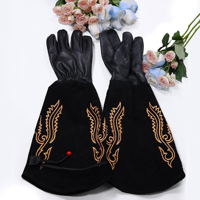Gardening Gloves Thorn Proof for Rose Pruning & Cactus Trimming, Cowboy Western Style Long Leather Garden Gloves for Women & Men (Western Style, Large)