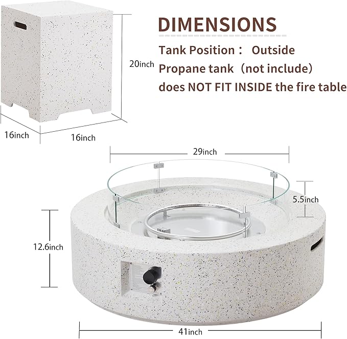 NAGA HABNA 41 Inch Propane Fire Pit Table, Rectangle Outdoor Fire Table w Tank Table (50,000 BTU), 2 Piece Gas Fire Pit w Blue Fire Glass for Garden, Pool, Backyard