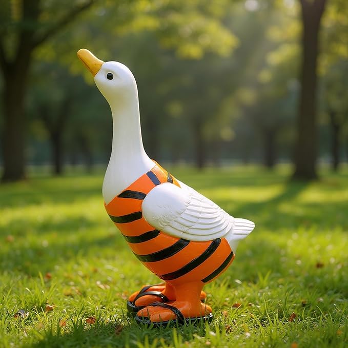 Duck Statue Outdoor Decorative for Garden, Yard Figurine Ornament Funny Porch Sculpture for Patio Flower Bed Home Bookshelf, 9.8" H × 6.3" L × 3.7" W (Orange)