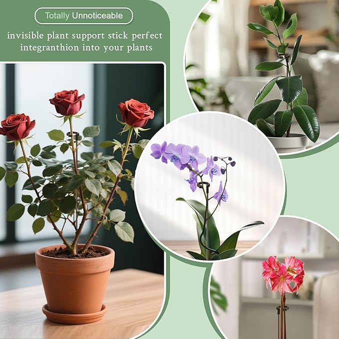 Invisible Orchid Sticks 17 inch &11 inch SupKing 16Pcs Plant Stakes with Clips for Support Small Short Plants,Garden Stakes Support Poles Suit for Potted Plants Flowers Peony Rose (Brown)