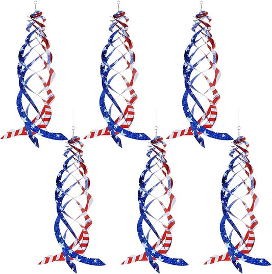 Hausse Patriotic Bird Repellent Spiral Reflectors Mylar Spinner, Hanging American Flags Reflective Bird Deterrent Device for 4th of July Independence Day, Scare Birds & Animal Away, 6 Pack