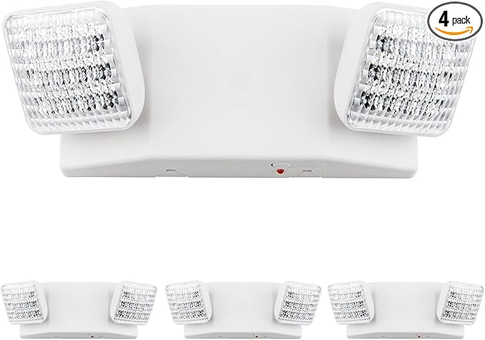 LIT-PaTH LED Emergency Lighting Fixtures with 2 LED Heads and Back Up Batteries- US Standard Exit Light, UL 924 and CEC Qualified, 120/277 Voltage, 4-Pack