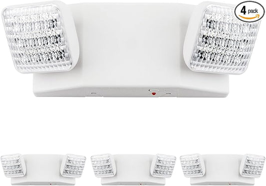 LIT-PaTH LED Emergency Lighting Fixtures with 2 LED Heads and Back Up Batteries- US Standard Exit Light, UL 924 and CEC Qualified, 120/277 Voltage, 4-Pack
