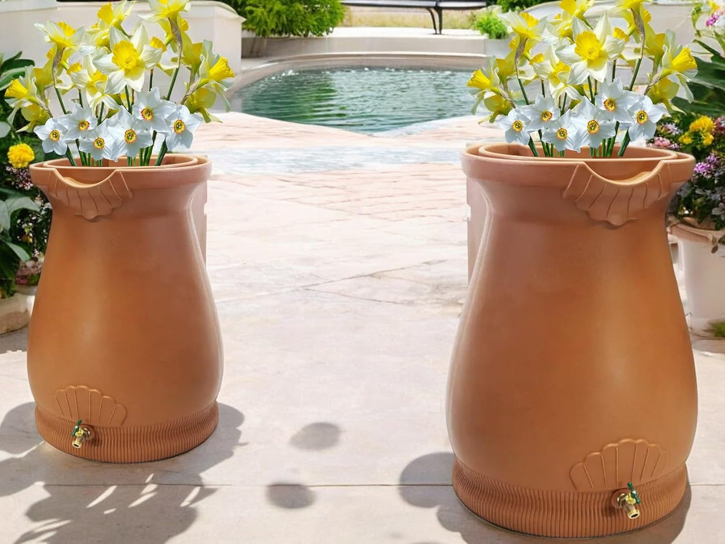 65-Gallon Urn Rain Wizard Decorative Barrel (Terracotta, 2 Pack)