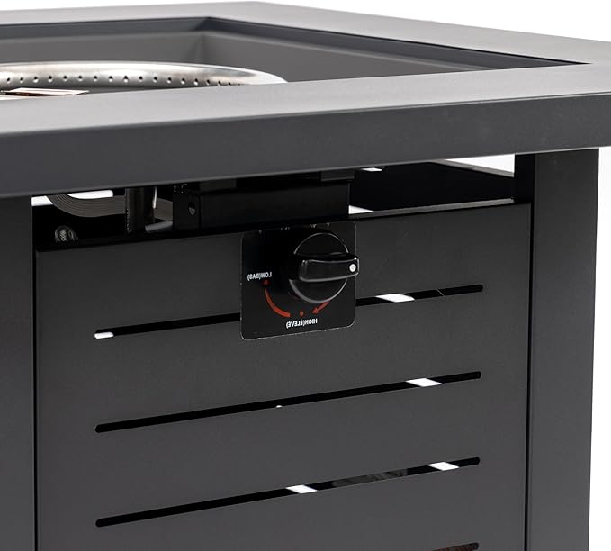 28'' Propane Fire Pit Table, 50,000 BTU Fire Table with Steel Lid, Big Legs, Laval Rocks. 1172