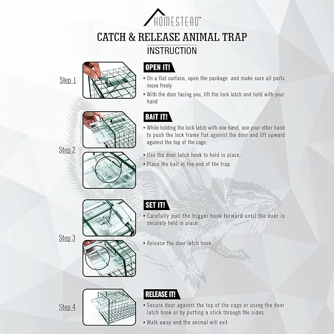 HOMESTEAD Heavy Duty Live Trap - Professional Style One-Door Live Animal Traps for Rabbit, Squirrel, Possum, Skunk, Kitten, Mink Small