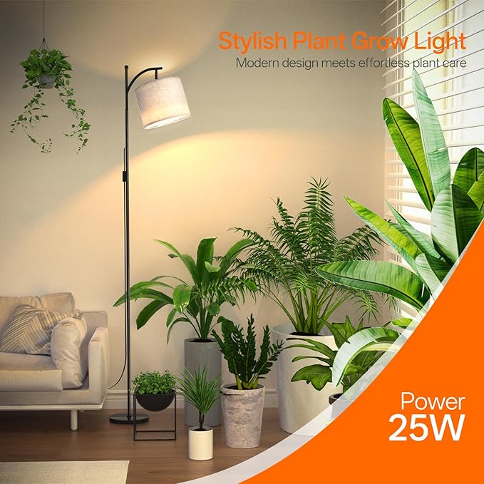 70.8″ Tall Grow Lights for Indoor Plants, 3000K Full Spectrum Plant Light with Stand, Auto On/Off Timer & Adjustable Angle, 25W Non-Dimmable Led Floor Lamp for Plant Growth