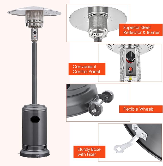 Giantex 50,000 BTU Propane Patio Heater for Outdoor Use, Heat Lamp With Wheels, Trip-over Protection & CSA Certified for Commercial and Household (Grey)