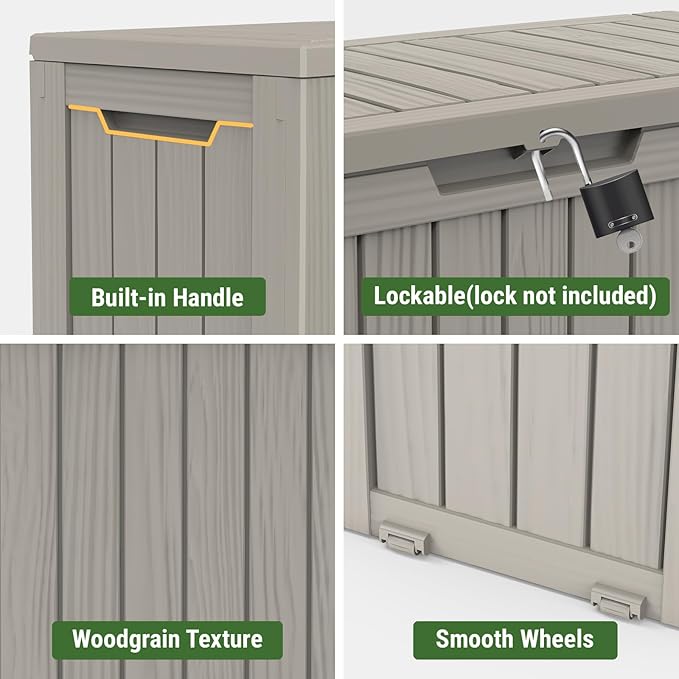 Mars Villa Deck Box, Waterproof Weatherproof and UV Resistant Resin Storage Bin with Lockable Lid, Ideal for, Outdoor, Patio Furniture Cushions, Pool Supplies, Garden Tools (72 Gallon, Grey)