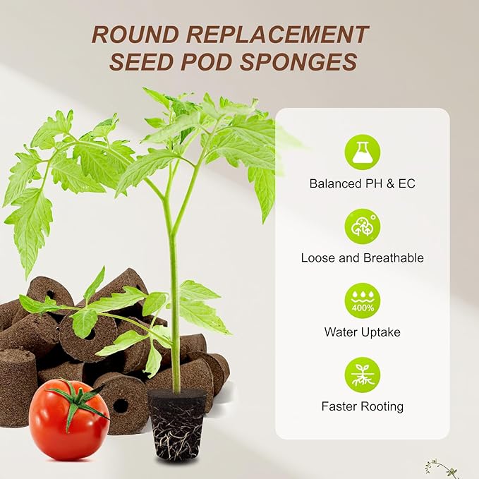Round Hydroponic Growth Sponge - 50 Pack, Suitable for Indoor Outdoor Hydroponic Gardens, Seed Germination, Vegetable Cultivation, Seedlings & Cuttings