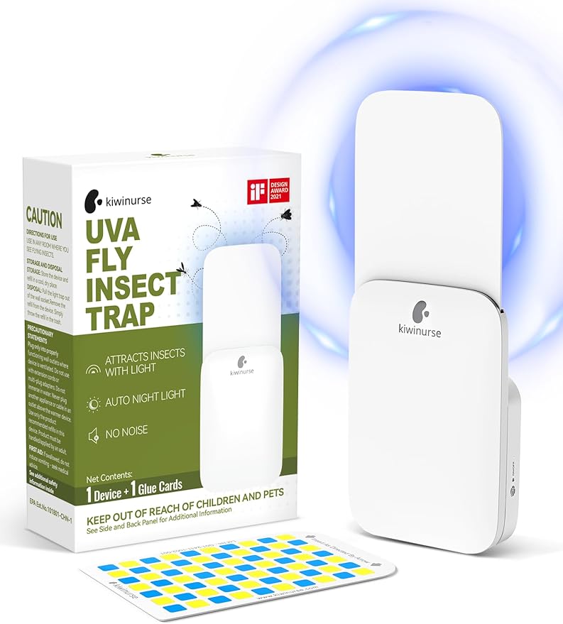 Flying Insect Trap Indoor - Plug-in Fly Catcher and Killers Includes Refills for House Flies, Fruit Flies, Gnats,Cover up to 800 ft², Without Night Mode, Off-White, 1 Traps + 1 Refills