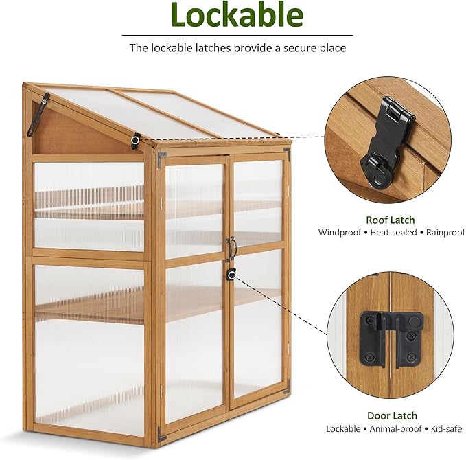 Macrout Cold Frame Greenhouse, Large Wooden Greenhouse Cabinet, Garden Cold Frame with Adjustable Shelves for Outdoor Indoor Use, 1344 (Natural)