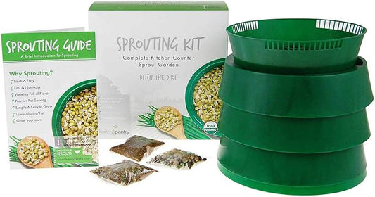Handy Pantry Complete Sprouts Growing Kit | Sprouting Kit with 3 Stackable Sprouting Trays | Seed Sprouter, BPA-Free | Includes Organic Sprouting Seeds & Instructions