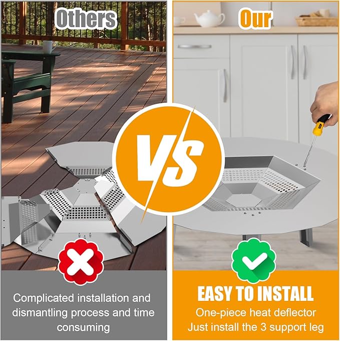 BBQ-PLUS One-Piece Heat Deflector Replacement for Solo Stove Ranger 15" Fire Pit, Stainless Steel Heat Diffuser Accessories with 3 Support Leg for Most 15 inches Outdoor/Indoor Backyard Fire Pit
