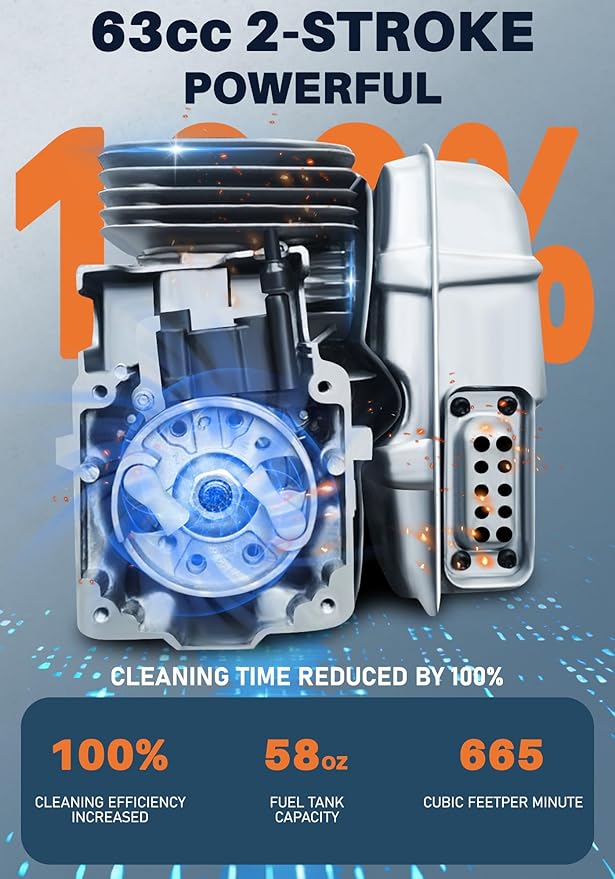 HTK Backpack Blower, 63CC Gas Powered Leaf Blower with 665 CFM & 205 MPH for Commercial Lawn Care, Yard Debris & Snow Removal