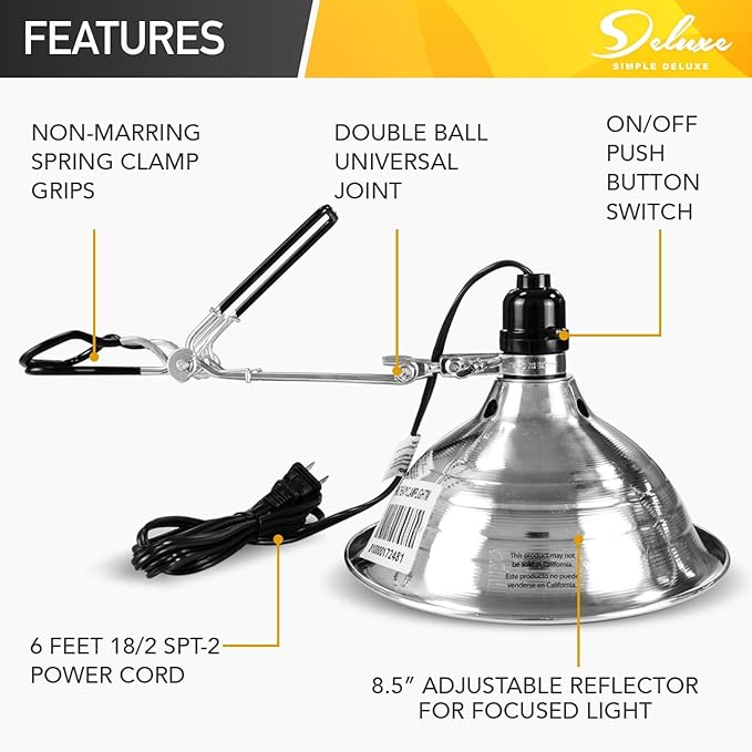 Simple Deluxe Clamp Lamp Light 8.5 Inch Adjustable Aluminum Reflector, Suit for E26 Socket Max 150 Watt Lamp (No Bulb Included), 6 Feet 18/2 SPT-2 Cord, Upgrade Tight Grip, 2 Pack