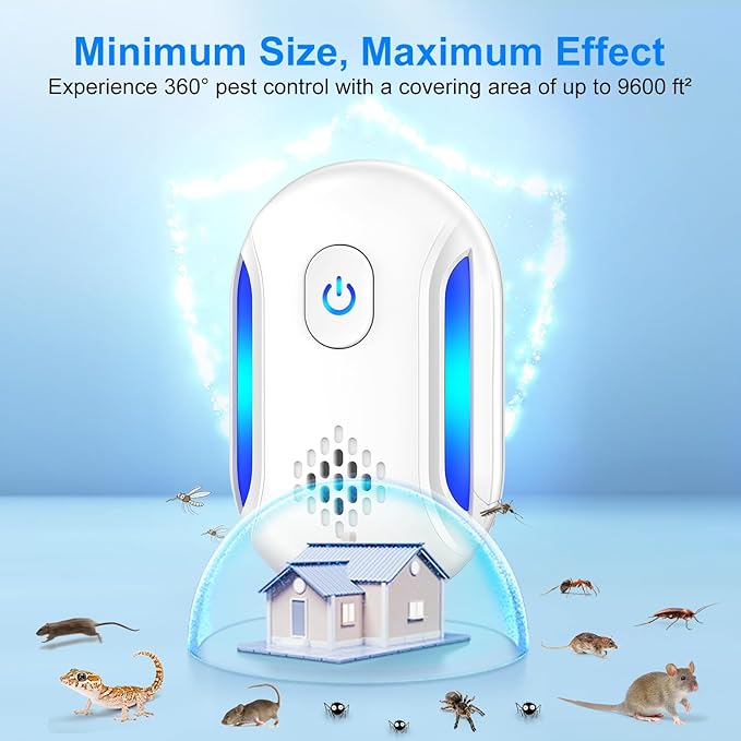 Upgraded Ultrasonic Repellent, 2025 Indoor Ultrasonic Repeller, Electronic Plug in Pest Control for Bugs,Mosquito,Roach, Ant, Rodent, Mouse, Spider Repellent for House, Warehouse, Garage (6)