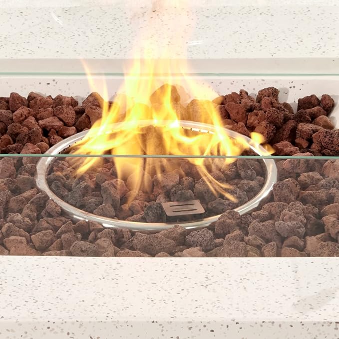 COSIEST Square Outdoor Sandstone Propane Fire Pit w Wind Guard, CSA Certified, 50,000 BTU Stainless Steel Burner, 35-inch, Free Lava Rocks and Rain Cover, Tank Outside, Metal Lid