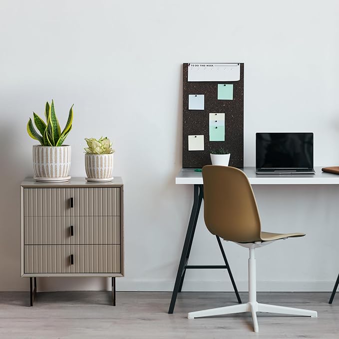 Ceramic Flower Pots Indoor-Outdoor: 7.75 Inch Large Planters with Drainage Holes & Saucer - Modern Decorative Plant Pots Ceramic for Home Gardeners (Striped)