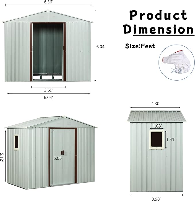 6x5 FT Outdoor Storage Shed, Metal Garden Shed with Frame Floor, Outside Tool Shed with Window, Waterproof Storage Building with Lockable Sliding Doors & Sloped Roof for Backyard, Patio, White