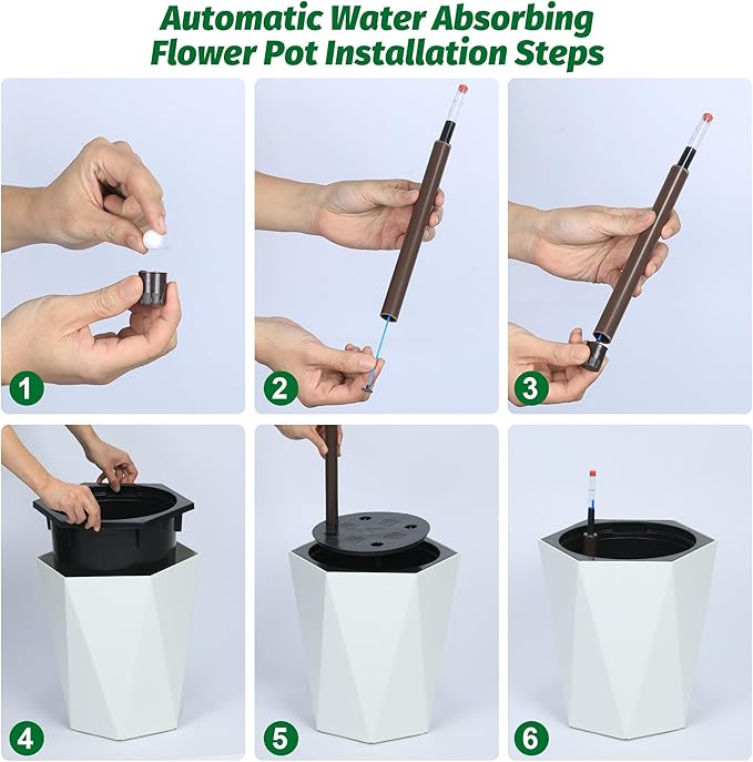 16 Inch Tall Outdoor Planters Set of 2, Self Watering Pots for Indoor Plants with Water Level Monitor & Drainage Hole & Wheels, Large Planter Pots for Garden, Patio, Balcony, White