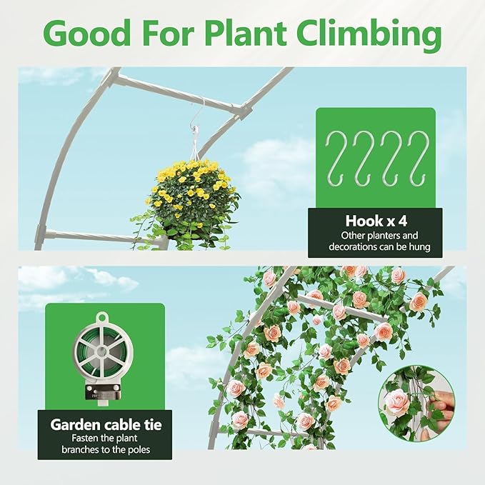 SHANTRA Garden Arch Trellis, 126’’ L x 94.5’’ H Adjustable Garden Arbor Trellis for Climbing Plants Outdoor, Large Wedding Arch for Ceremony, Party, and Lawn Decoration, White