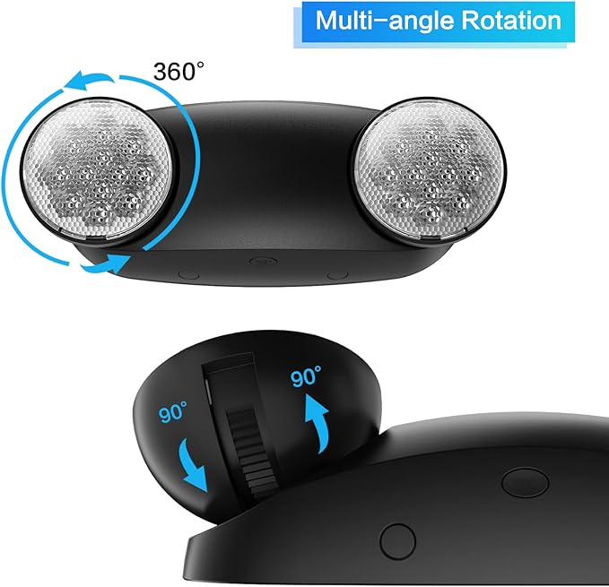 1 Pack Led Black Emergency Light with Battery Backup Round 2 Heads -UL Certified Emergency Exit Sign-120 277V Indoor Emergency Exit Lights for Home Power Failure & Business.