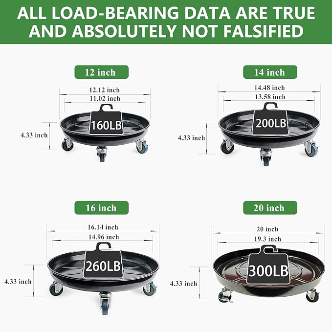 2 Pack Metal Plant Caddy with Wheels 14 Inch Black, Round Rolling Heavy Duty Plant Dolly, Heavy Plant Pot Mover Outdoors or Indoors, The Metal Wheel Can Rotate 360 Degrees or Lockable.