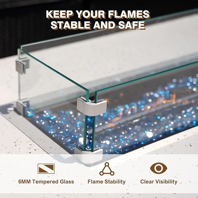 3-Piece Outdoor Propane Fire Pit Table Set – Premium Terrazzo-Like MgO Finish, 56-Inch Gas Fire Table with Tank Table & Glass Wind Guard for Patio, Garden & Backyard, Includes Rain Cover & Glass Beads