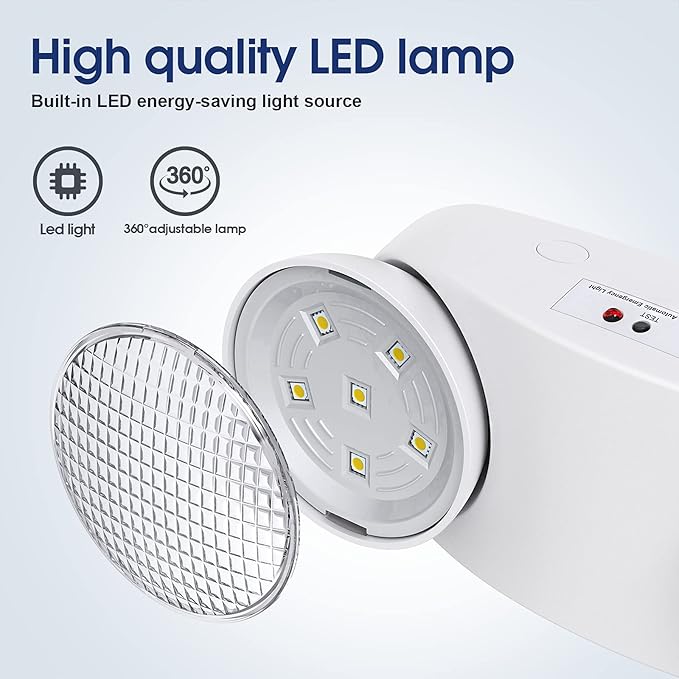 Emergency Light with Battery Backup, Commercial Hardwired Exit Lighting Fixtures, Two Adjustable Head Bug Eye LED Emergency Lighting, AC 120-277V, UL Certified (6 Pack)