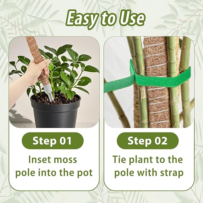 3 Pack Moss Pole, 48 Inch Monstera Plant Support, Moss Poles for Climbing Indoor Plants, Bendable Coco Coir Plant Support Stakes for Potted Plants, Pothos, Philodendron