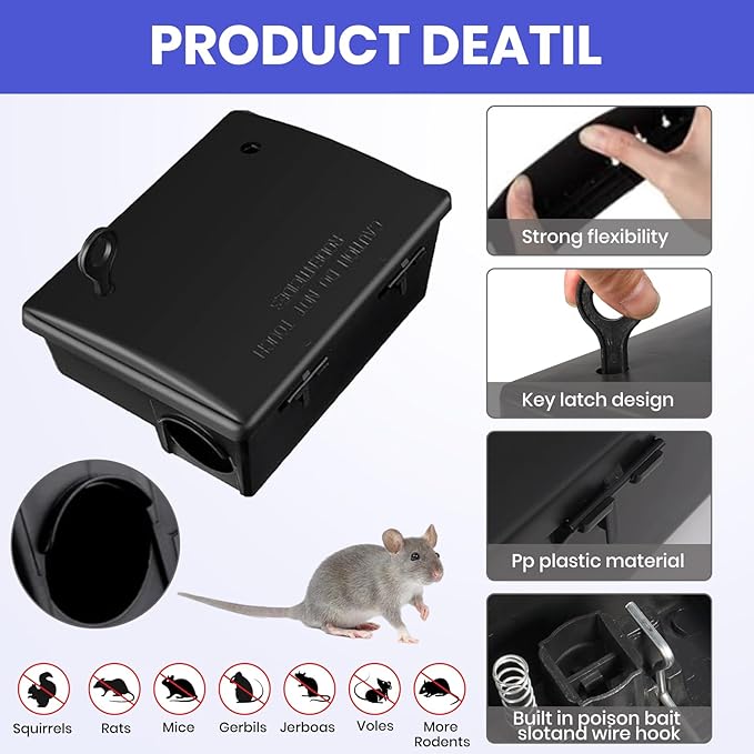12‑Pack Key‑Required Rat Bait Stations & Mouse Bait Stations – 6 Large & 6 Compact, Lockable Weather‑Resistant Plastic for Indoor & Outdoor – Keeps Children & Pets Safe