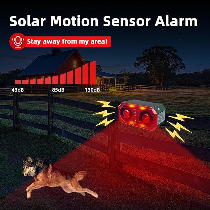 Solar Outdoor Cat Deterrent for Yard - Customizable Recording, Adjustable Volume, Multiple Modes, Ultrasonic Cat Deterrent for Farm, Pond, and Orchard Security with USB Charging and Remote Control